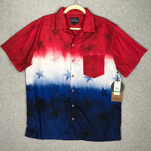 Surf Swim Co Shirt Large Red White Blue Stretch USA 4th July Stars Boat Thin - Picture 1 of 10